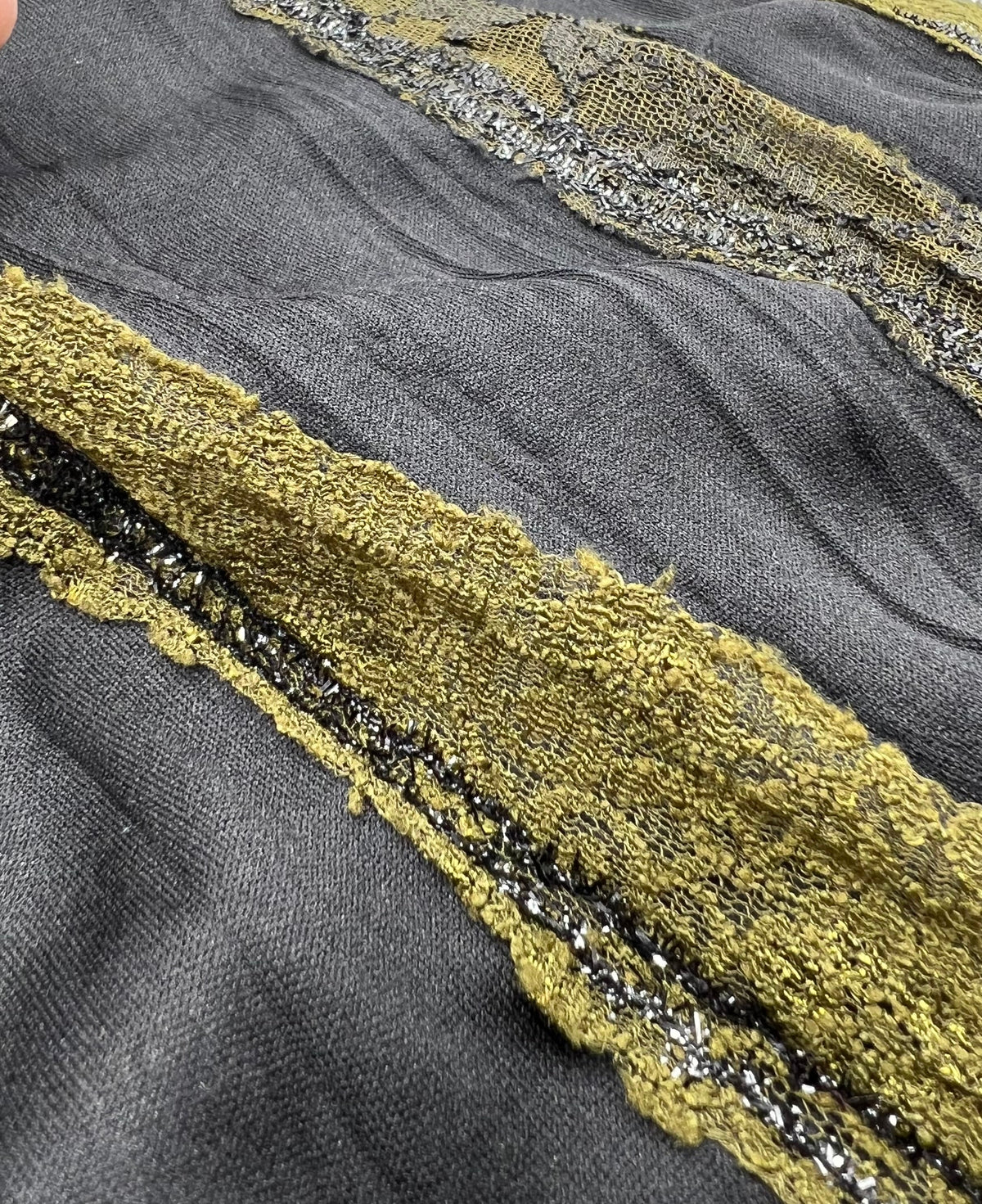 Black Green Ruffle Lace Detail Fabric Stretch