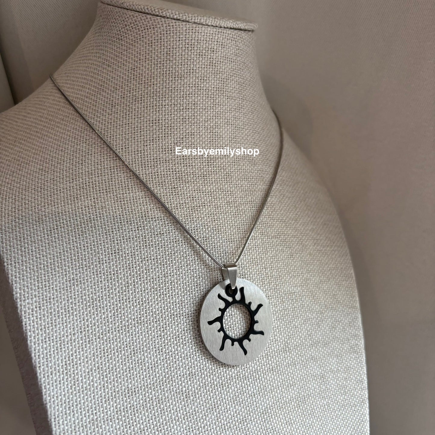 Cool silver circle sun pendant necklace on stainless steel snake chain