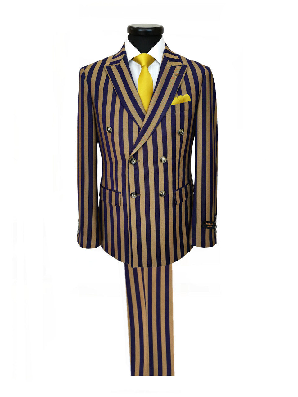 Navy Gold Bold Stripe Double Breasted Suit