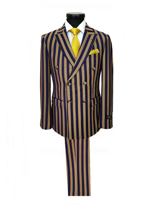 Navy Gold Bold Stripe Double Breasted Suit
