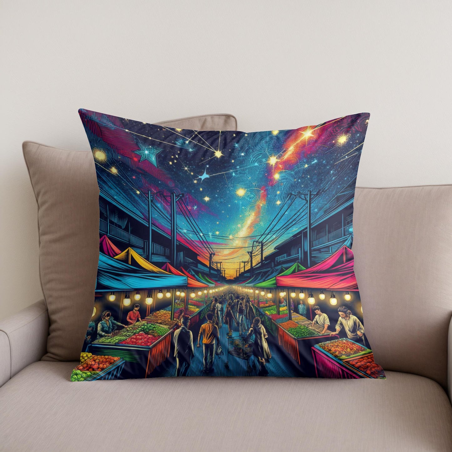 Pop Art Night Bazaar Cotton Cushion