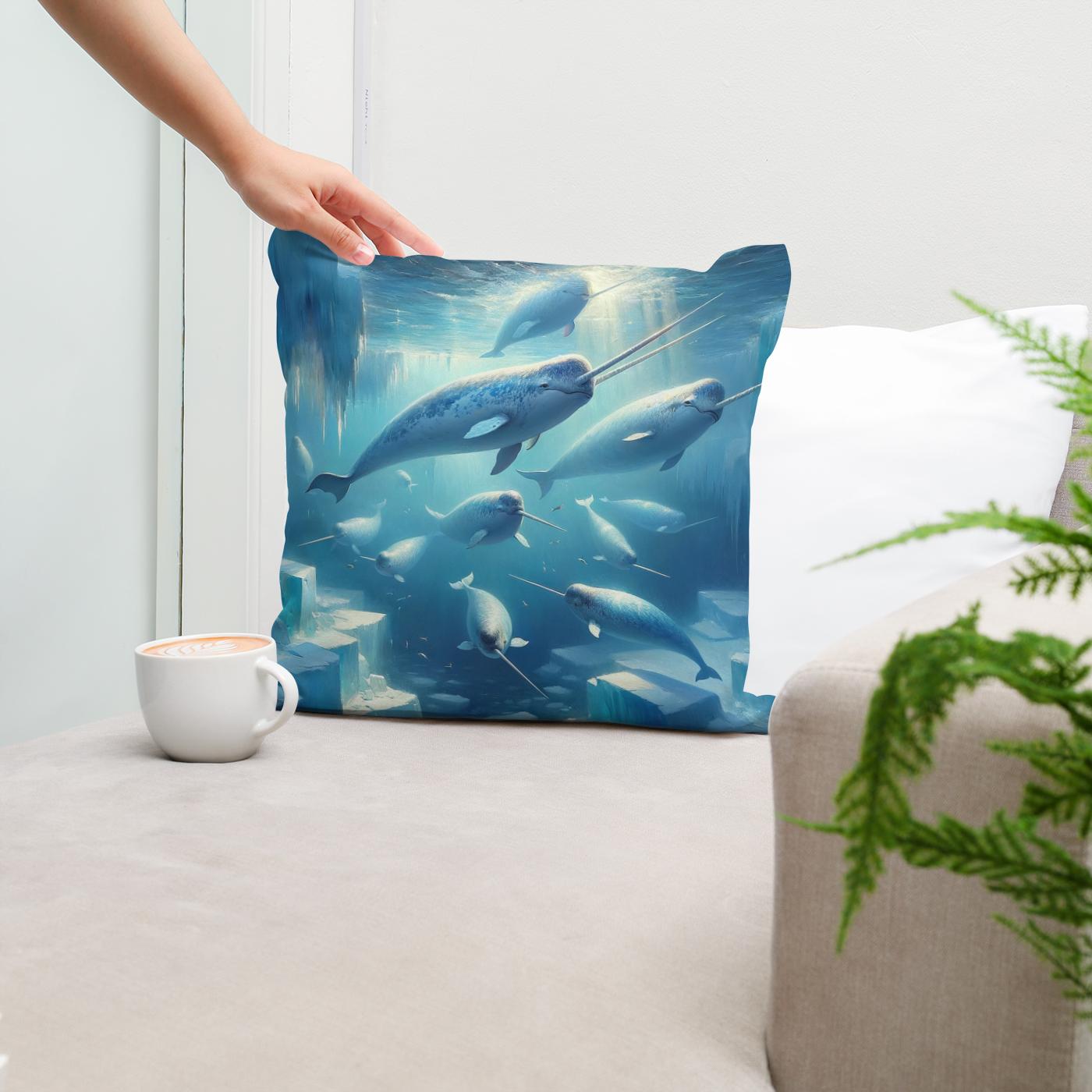 Arctic Narwhal Dance Cotton Cushion