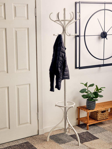 Kennedy 184Cm White Finish Floor Standing Coat Stand | Solid Wood & Free Standing