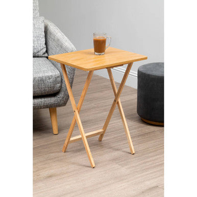 Natural  Hevea Wood Folding Snack Table with Sturdy Legs, Heva