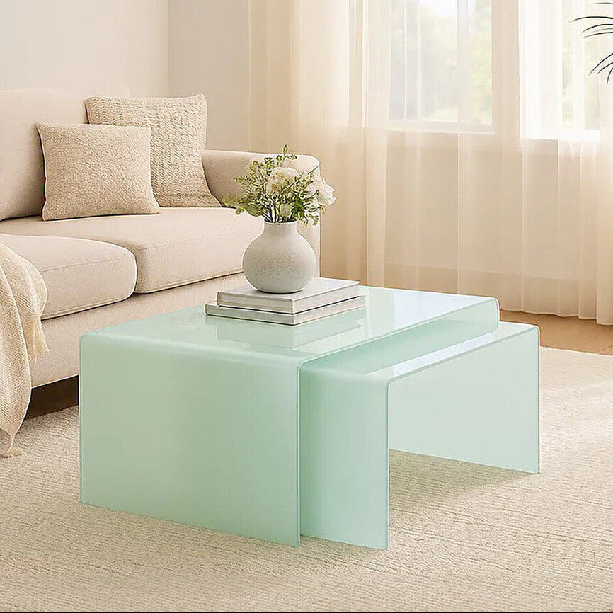 Nest of 2 Aqua Green Curved Glass Coffee Tables | Cascade