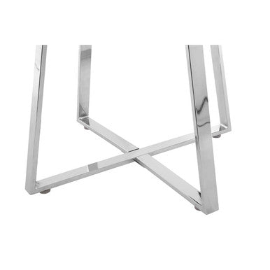 Clear Glass Square Dining Table with Silver Finish Metal Base | Metropolitan