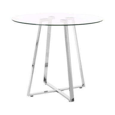 Silver Finish Round Glass Top and Steel Frame Dining Table, Metropolitan