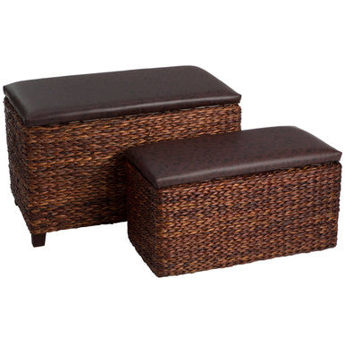 Cattail Leaf Woven Storage Ottoman - Set of 2
