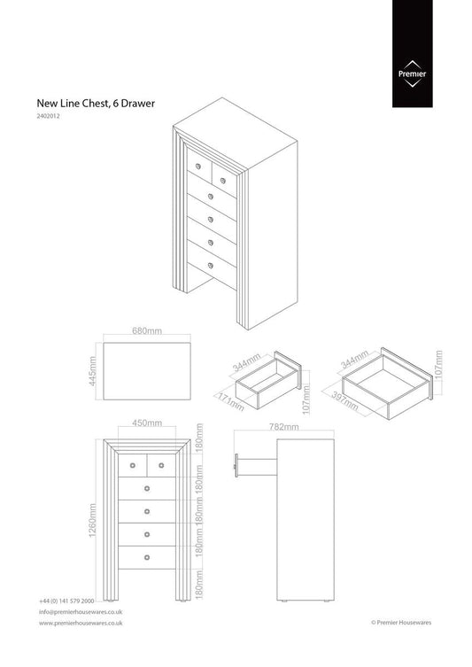 New Line Mirrored 6 Drawer Chest