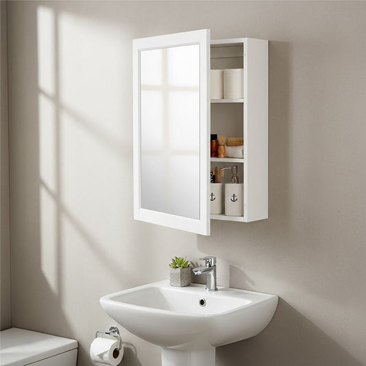 Port Mirrored Wall Cabinet With 2 Inner Shelves