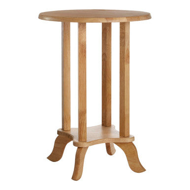 Natural Hevea Wood Round Side Table with Curved Feet and Lower Storage Shelf, Heva