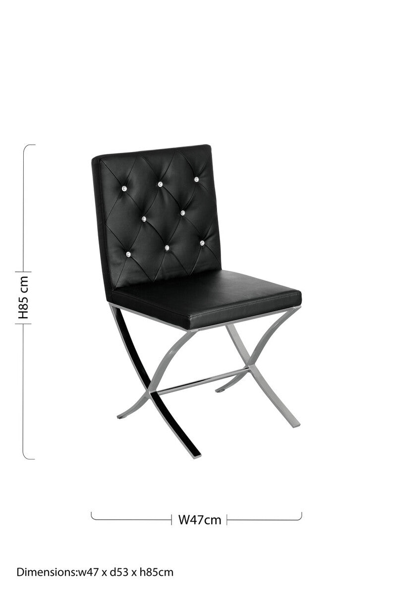 Black Leather Effect Chair with Stainless Steel Cross Legs | Diamante