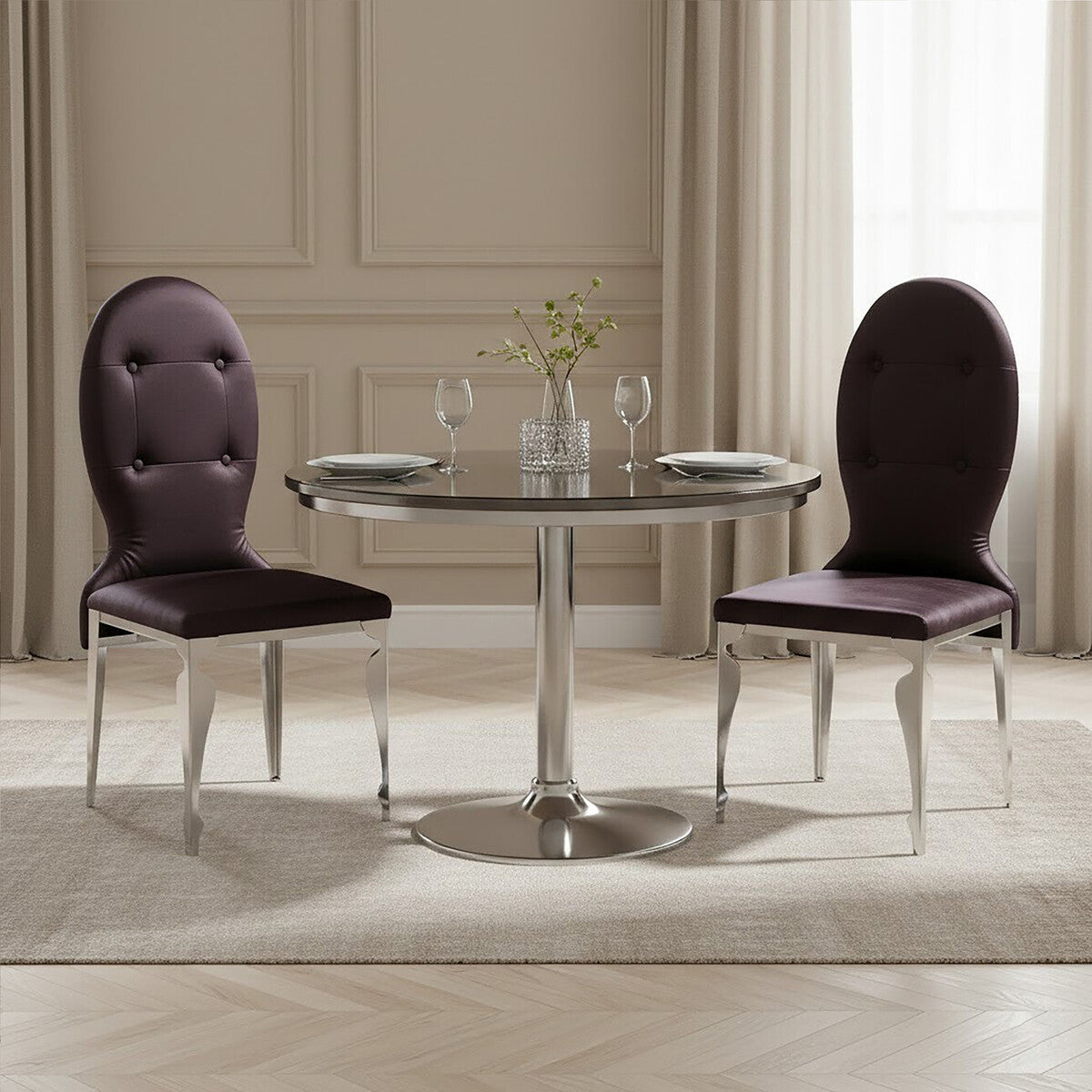 Silk Dining Purple Chair With Stainless Steel Legs