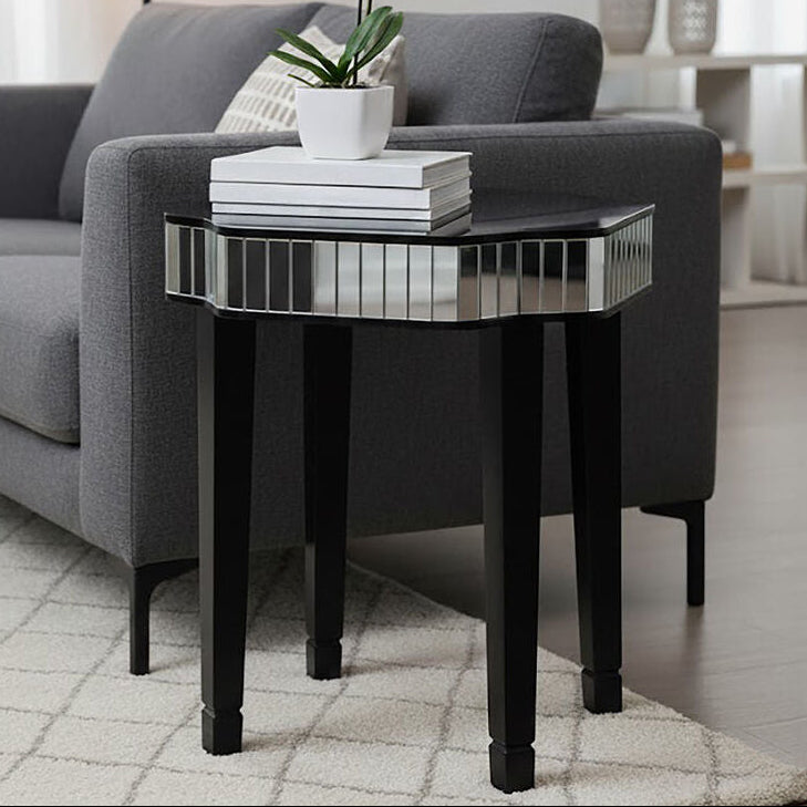 Black Mirrored Detail Top Side Table with Smooth Surface, Clavier