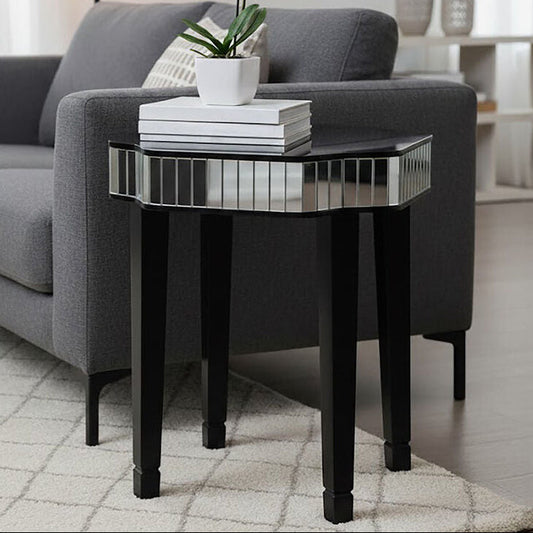 Black Mirrored Detail Top Side Table with Smooth Surface, Clavier