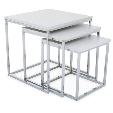 Matte White Top Nest of 3 Tables with Chrome Frame | Fulton