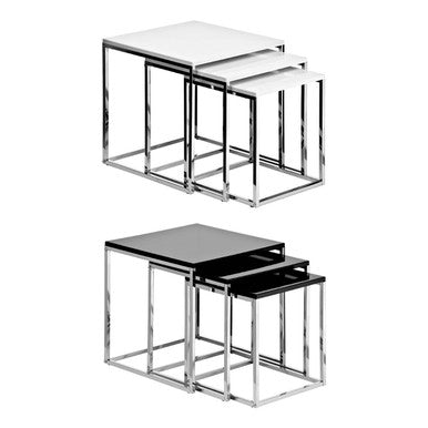 Matte White Top Nest of 3 Tables with Chrome Frame | Fulton