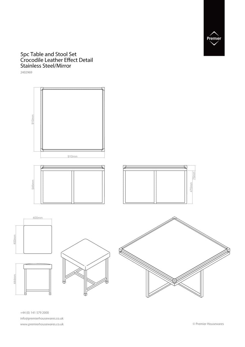 Carla 5 Piece Crocodile Leather Effect Coffee Table and Stool Set