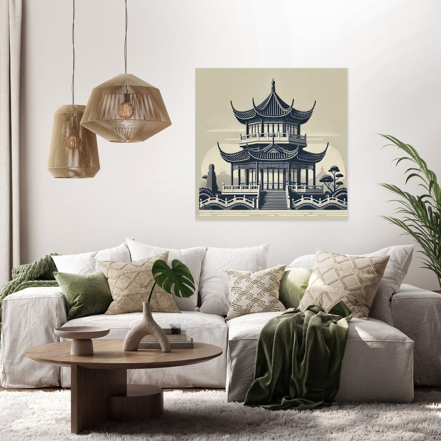 Monochrome Pagoda Canvas
