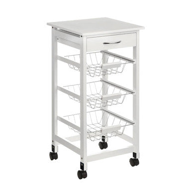 White Kitchen Trolley with Drawer and Basket, Harlow Glenn
