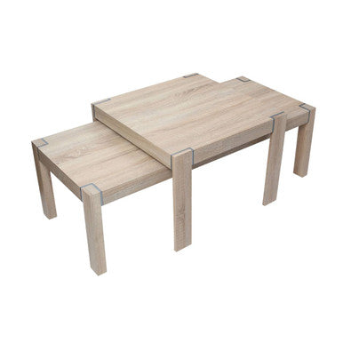Natural Oak Veneer Set of 2 Side Tables with Ample Surface Space, Loki