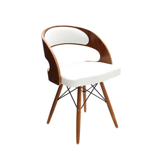White Leather Effect Chair with Curved Back