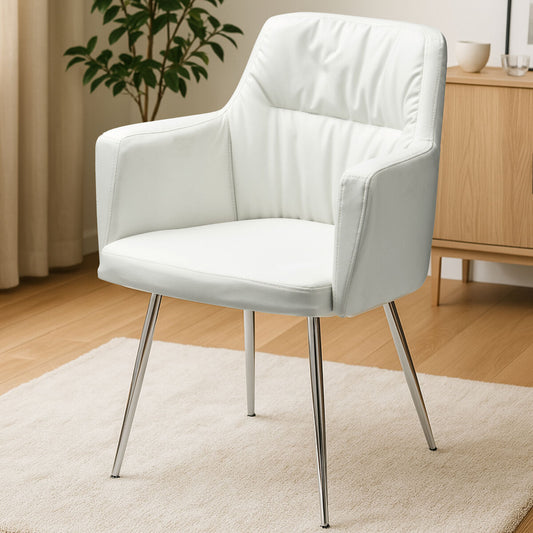 Merrik White Leather Effect Chair With Chrome Legs