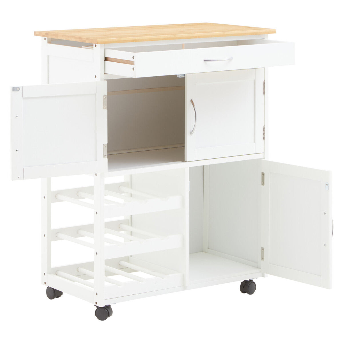 Harlow White And Bamboo Top Kitchen Trolley