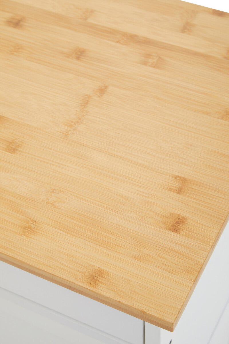 Harlow White And Bamboo Top Kitchen Trolley