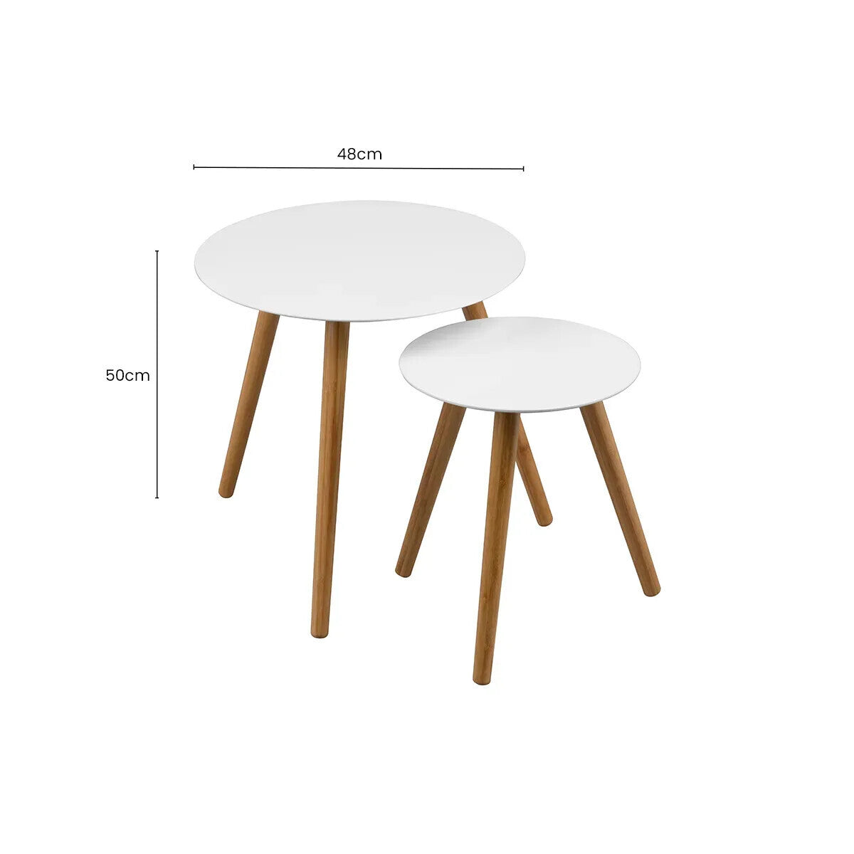 White High Gloss Round Top Nest of 2 Tables with Natural Wood Legs | Nostra