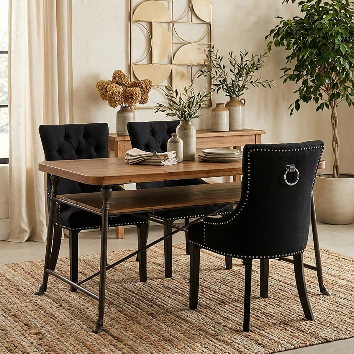 Foundry Fir Wood Dining Table with Shelf