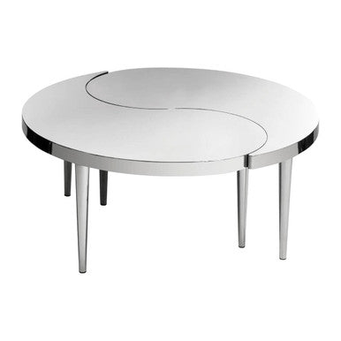 Silver Yin-Yang Stainless Steel Coffee Table with Floor Protecting Feet, Lure
