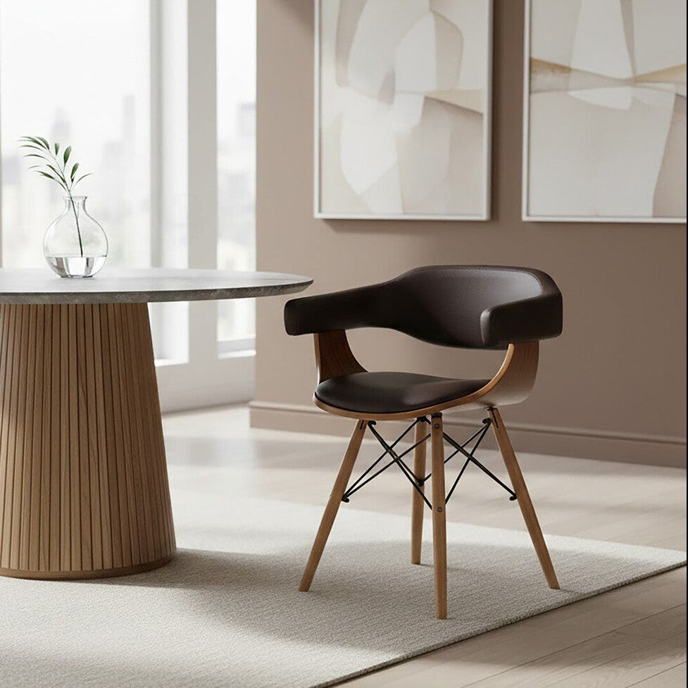 Brown Leather Effect and Beech Wood Chair | Parkar