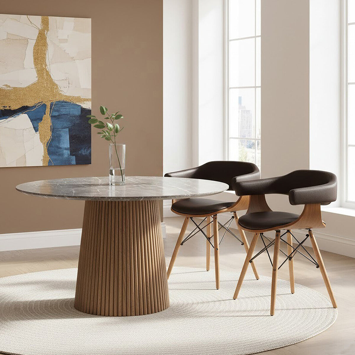 Brown Leather Effect and Beech Wood Chair | Parkar