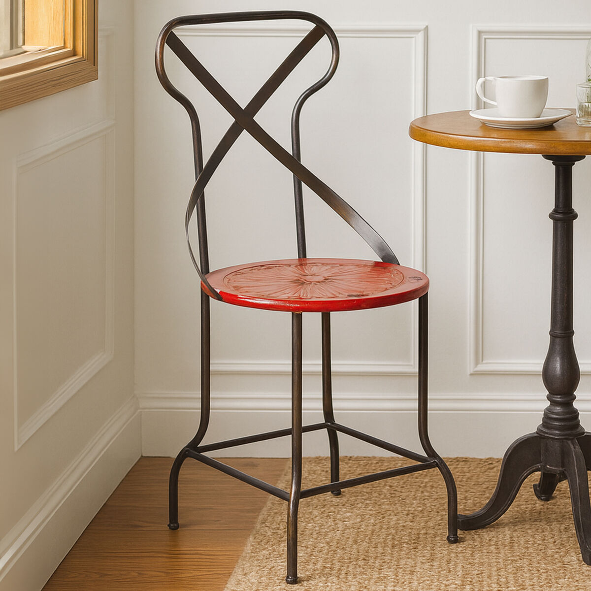 Artisan Red Metal Seat Chair