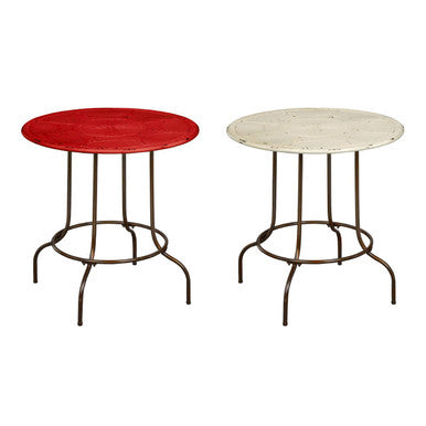 Red Distressed Metal Top Side Table with Black Four Leg Metal Base, Artisan