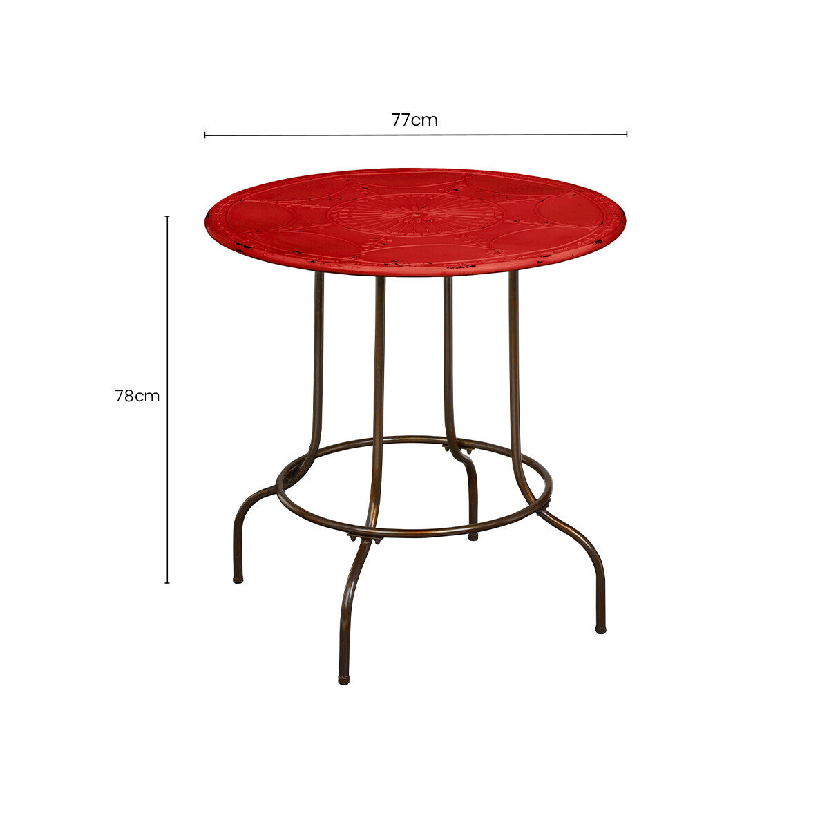 Red Distressed Metal Top Side Table with Black Four Leg Metal Base, Artisan