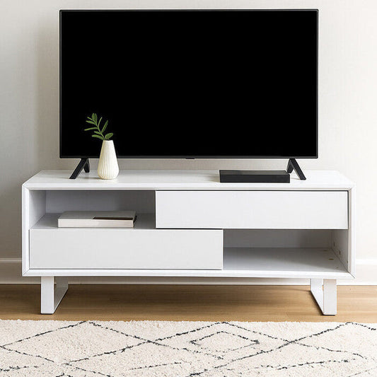 White High Gloss Coffee Table with 2 Drawers and Open Shelves, Moritz
