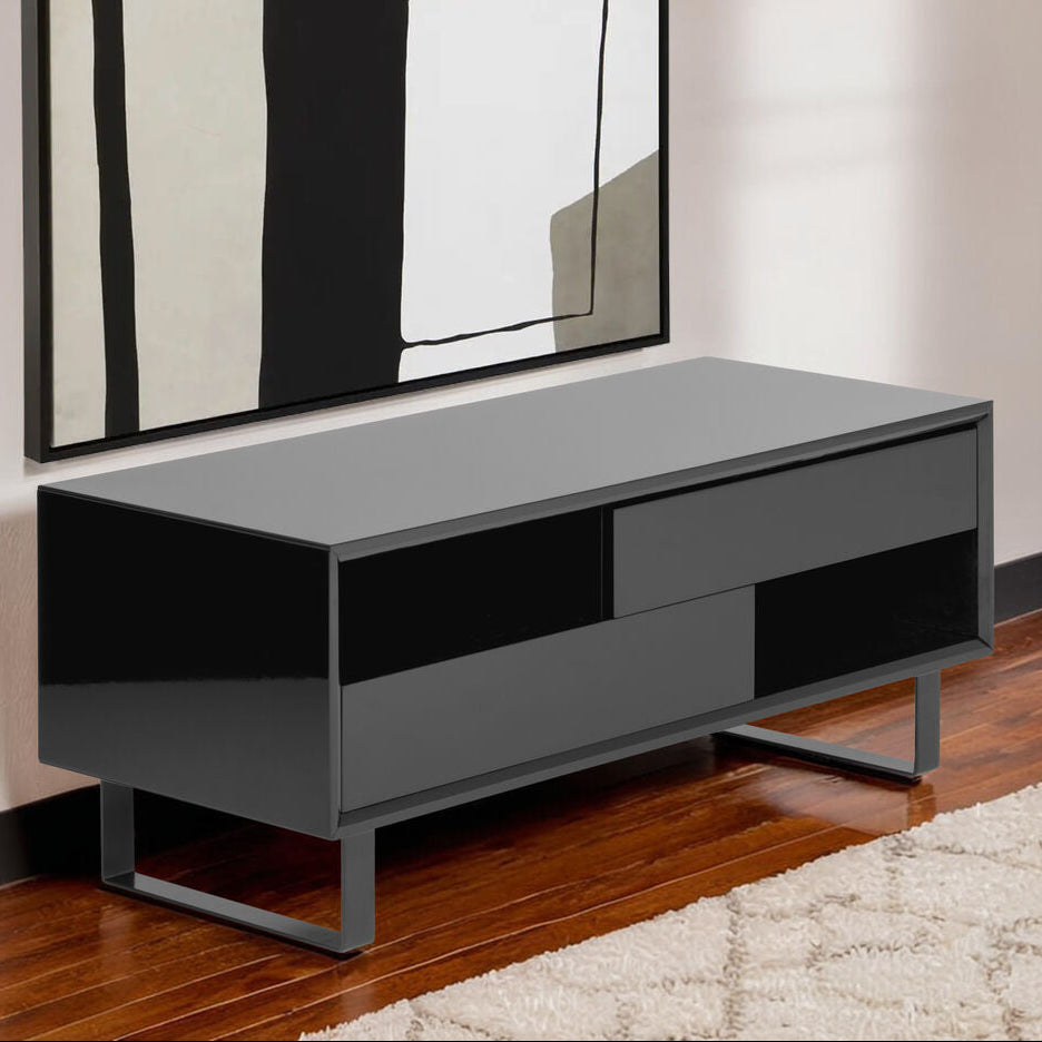 Black High Gloss Coffee Table with 2 Drawers and Open Shelves | Moritz