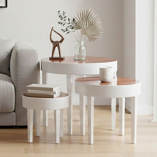 White High Gloss Wooden Frame Nest of 3 Table with Pear Wood Effect Top, Moritz