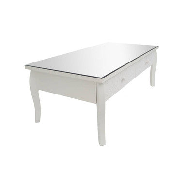 White Glass Top Storage Coffee Table with 2 Drawers, Chamonix