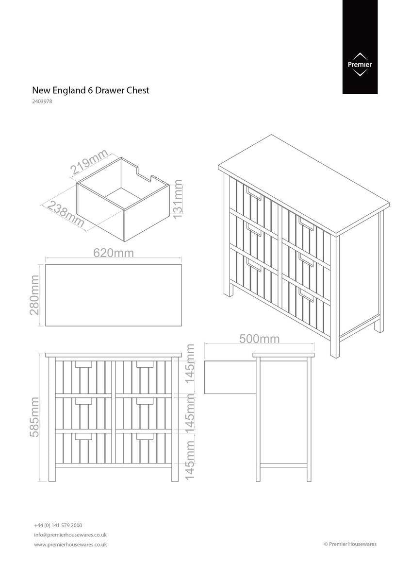 New England White 6 Drawers Chest
