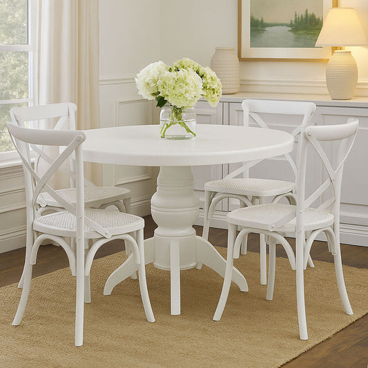 Vermont White Wash Round Dining Table with 4 Chairs Set