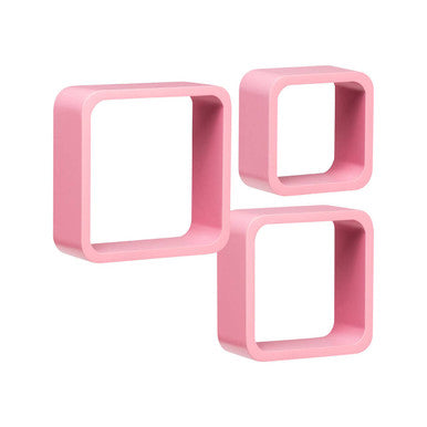 Set Of Three Pink Mdf Wall Cubes