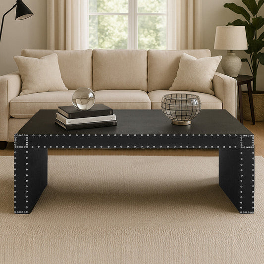 Black Leather Effect Rectangular Coffee Table, Sloane