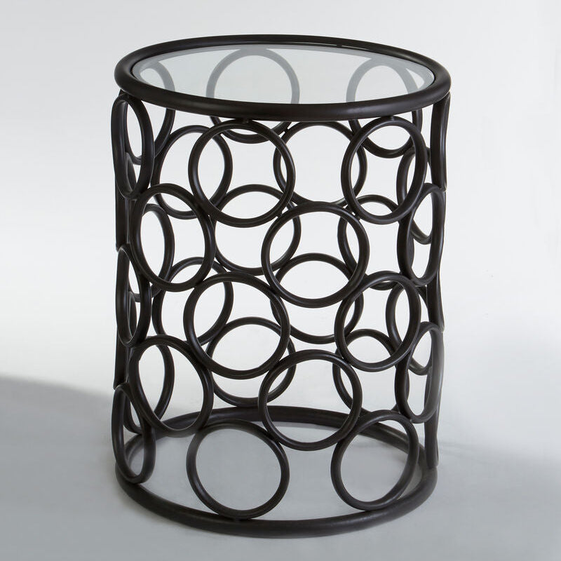 Black Round Glass Top Side Table with Circular Frame Design Meta Base | Antalya