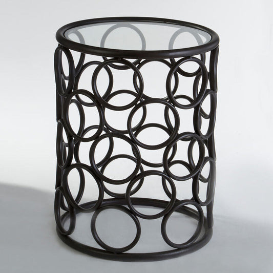 Black Round Glass Top Side Table with Circular Frame Design Meta Base, Antalya