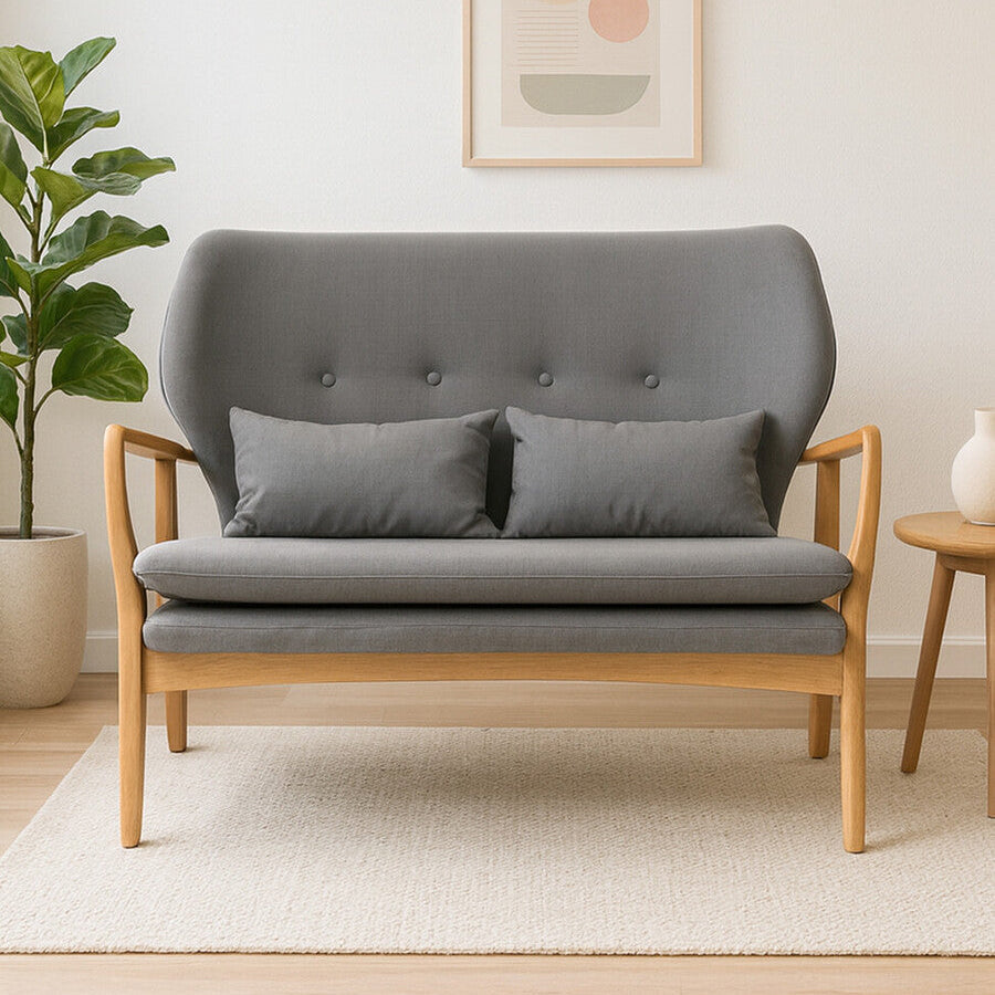Stockholm 2 Seat Grey Sofa With Birchwood Frame