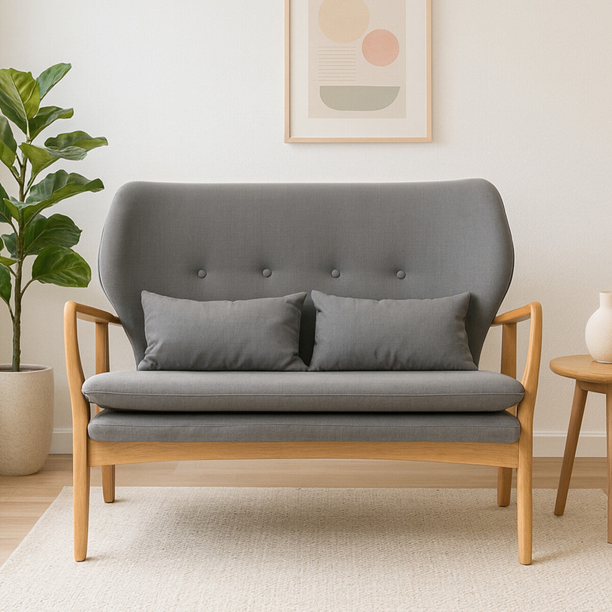 Stockholm 2 Seat Grey Sofa With Birchwood Frame