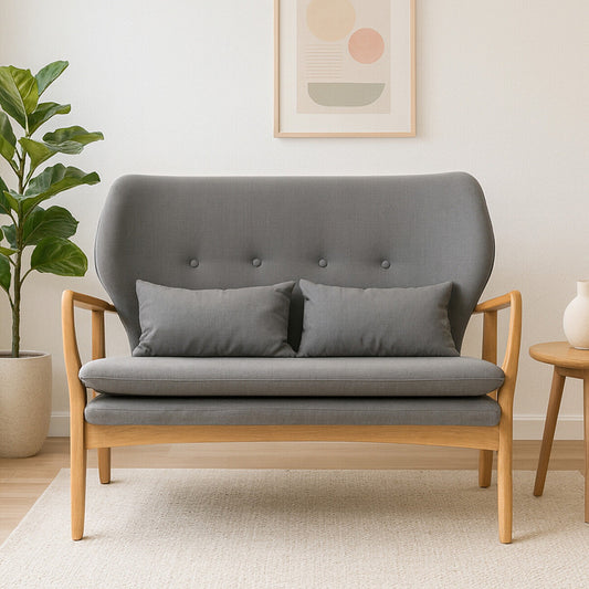 Stockholm 2 Seat Grey Sofa With Birchwood Frame